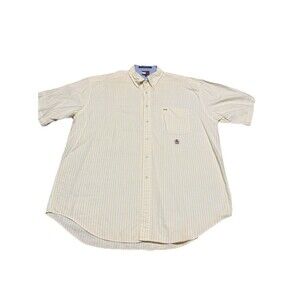 Tommy Hilfiger Shirt Mens X Large Yellow Striped Button Up Short Sleeve *